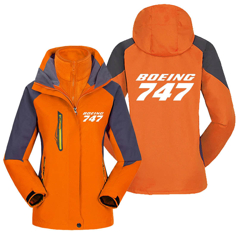 Boeing 747 & Text Designed Thick "WOMEN" Skiing Jackets