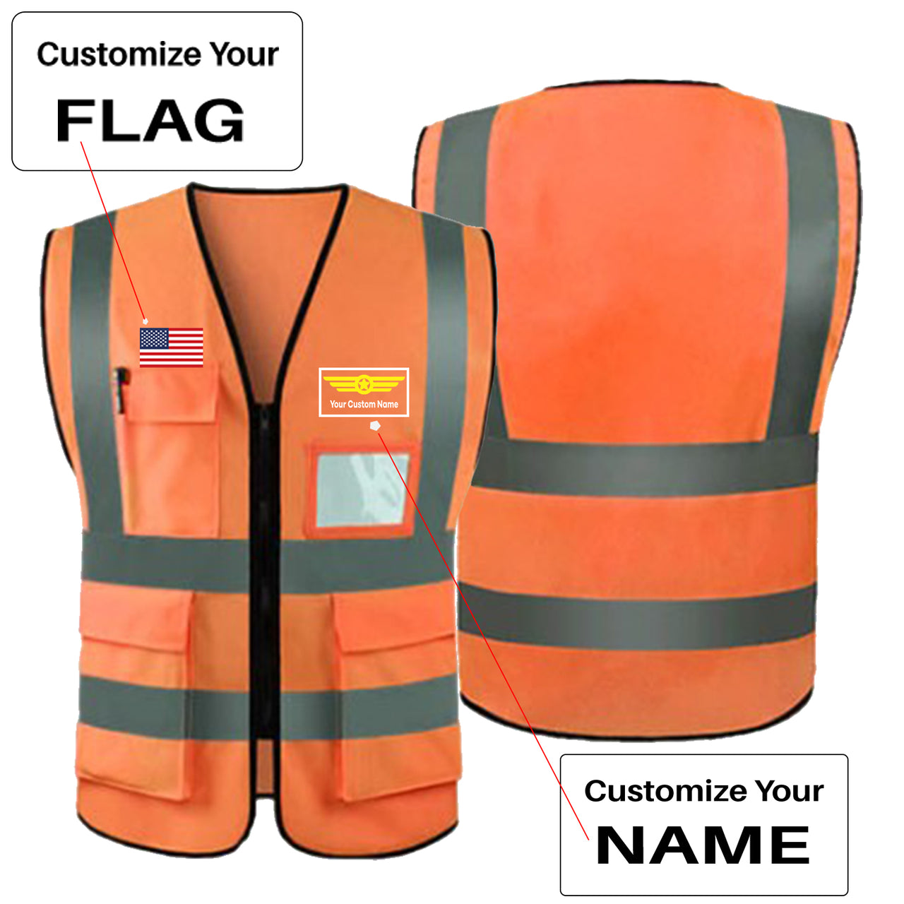 Custom Flag & Name with Badge Designed Reflective Vests