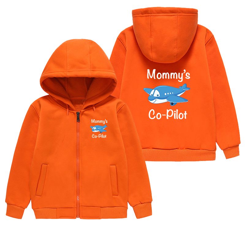 Mommy's Co-Pilot (Jet Airplane) Designed "CHILDREN" Zipped Hoodies