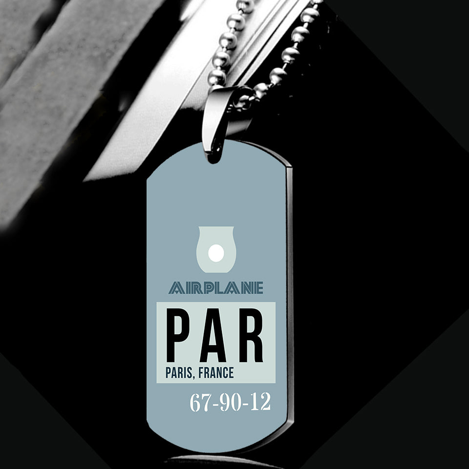 PAR - Paris France Luggage Tag Designed Metal Necklaces