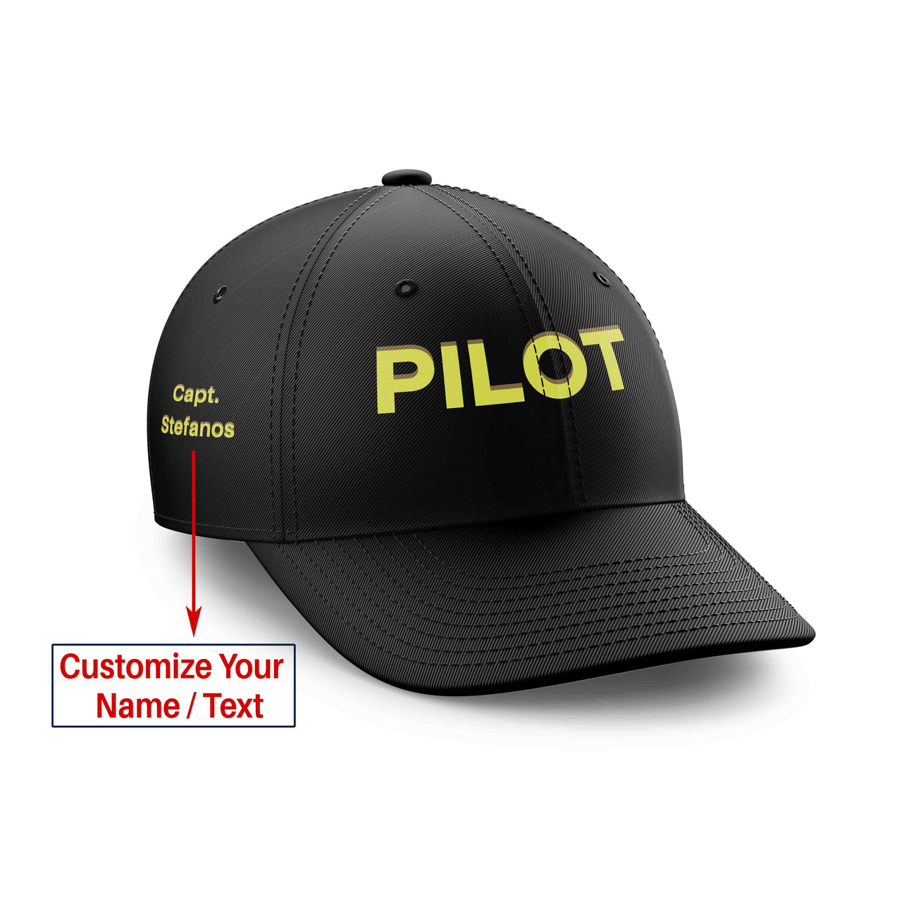 Customizable Name & PILOT Text Embroidered Hats