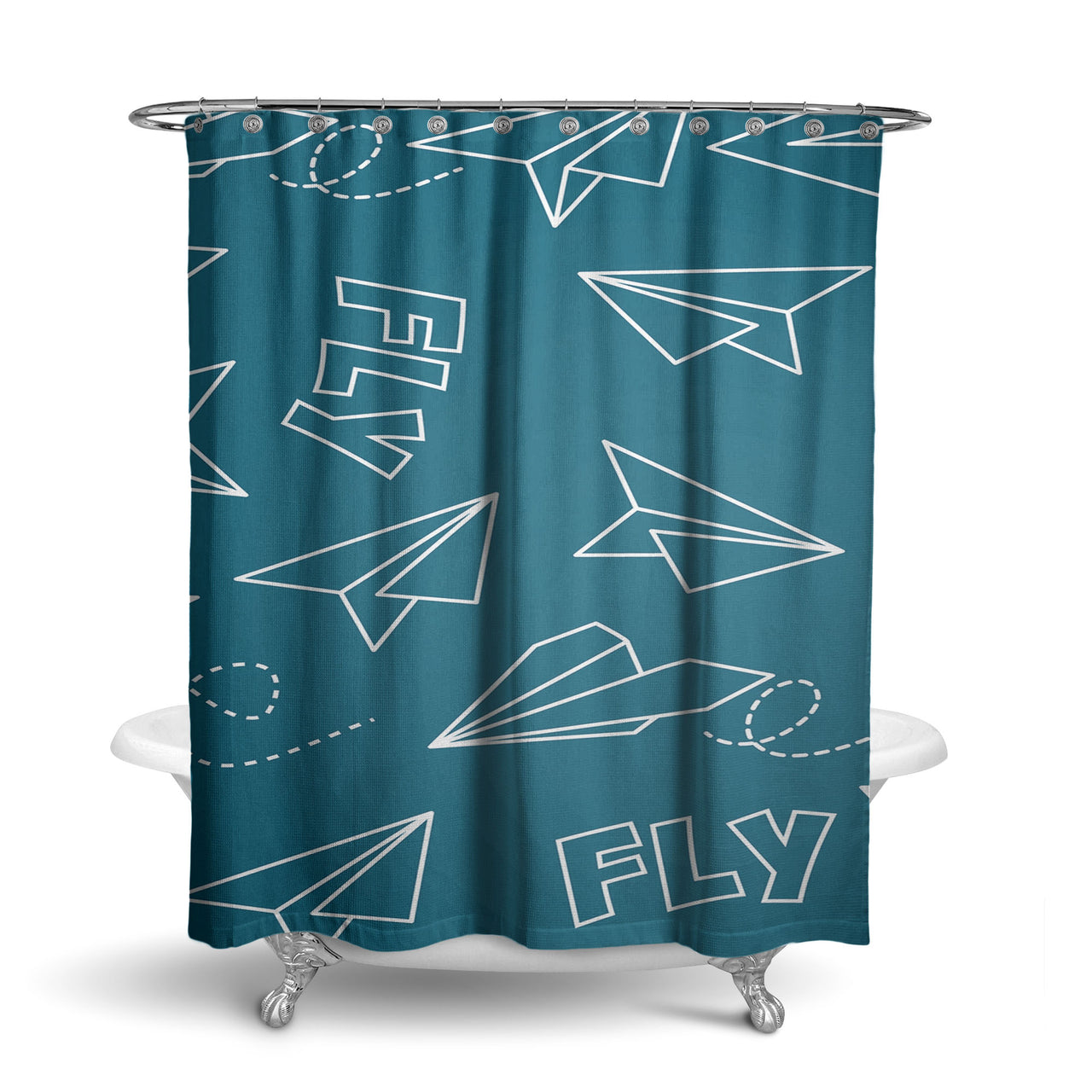 Paper Airplane & Fly-Green Designed Shower Curtains