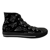 Thumbnail for Paper Airplane & Fly Black Designed Long Canvas Shoes (Women)