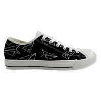 Thumbnail for Paper Airplane & Fly Black Designed Canvas Shoes (Women)