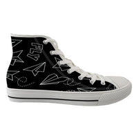 Thumbnail for Paper Airplane & Fly Black Designed Long Canvas Shoes (Women)