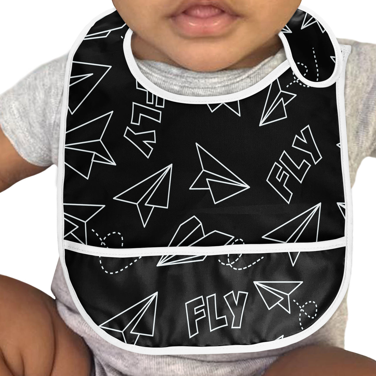 Paper Airplane & Fly Black Designed Baby Bib