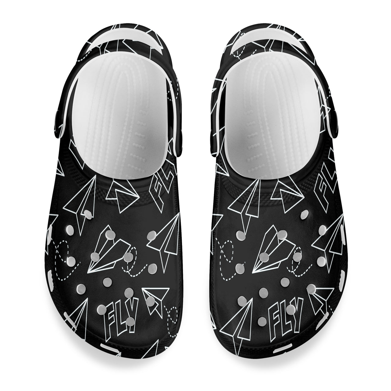 Paper Airplane & Fly Black Designed Hole Shoes & Slippers (WOMEN)