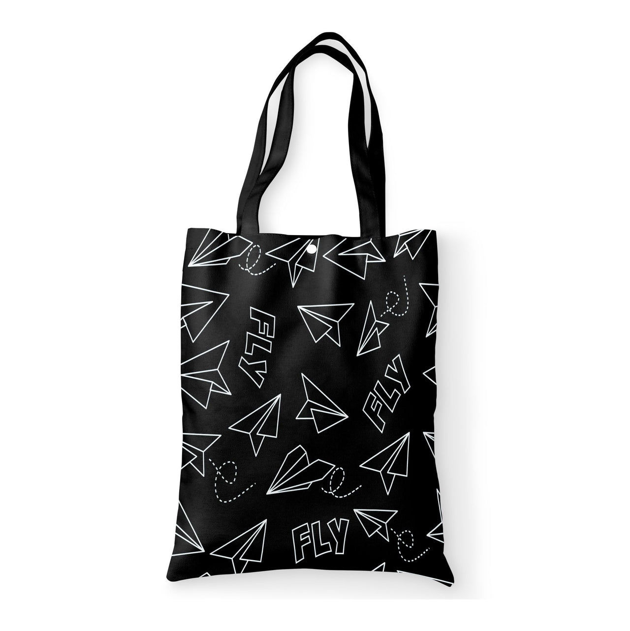 Paper Airplane & Fly Black Designed Tote Bags