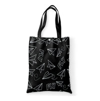 Thumbnail for Paper Airplane & Fly Black Designed Tote Bags