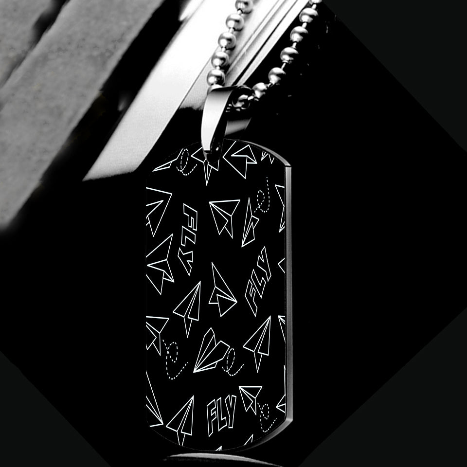 Paper Airplane & Fly Black Designed Metal Necklaces