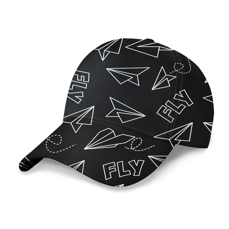 Paper Airplane & Fly Black Designed 3D Peaked Cap