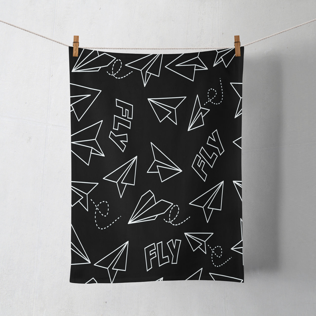 Paper Airplane & Fly Black Designed Towels