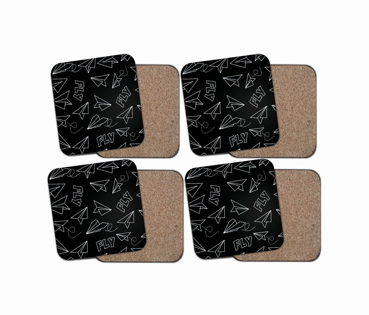 Paper Airplane & Fly Black Designed Coasters