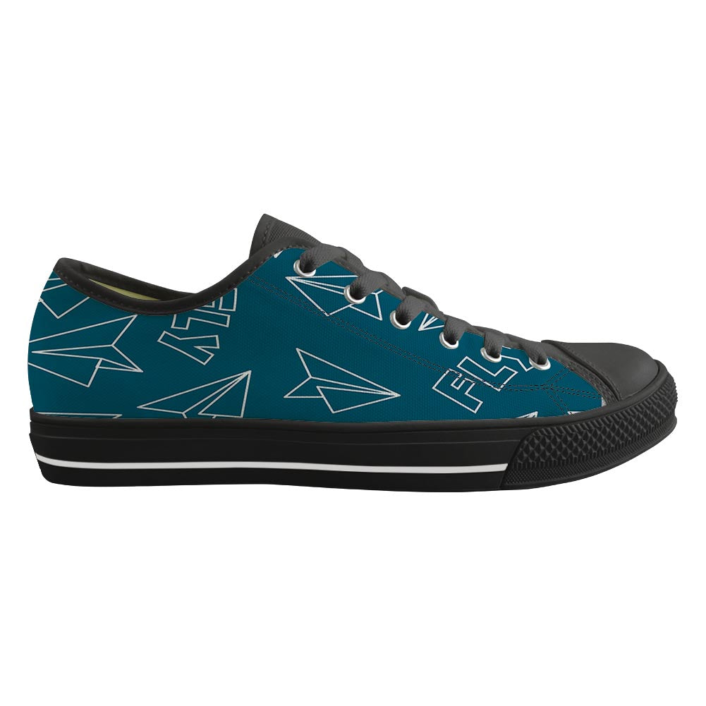 Paper Airplane & Fly Green Designed Canvas Shoes (Women)