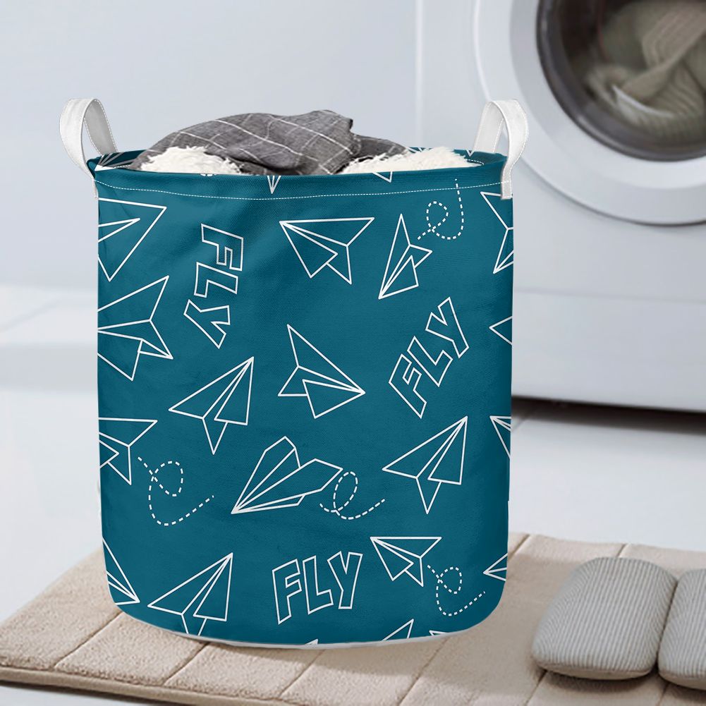 Paper Airplane & Fly Green Designed Laundry Baskets