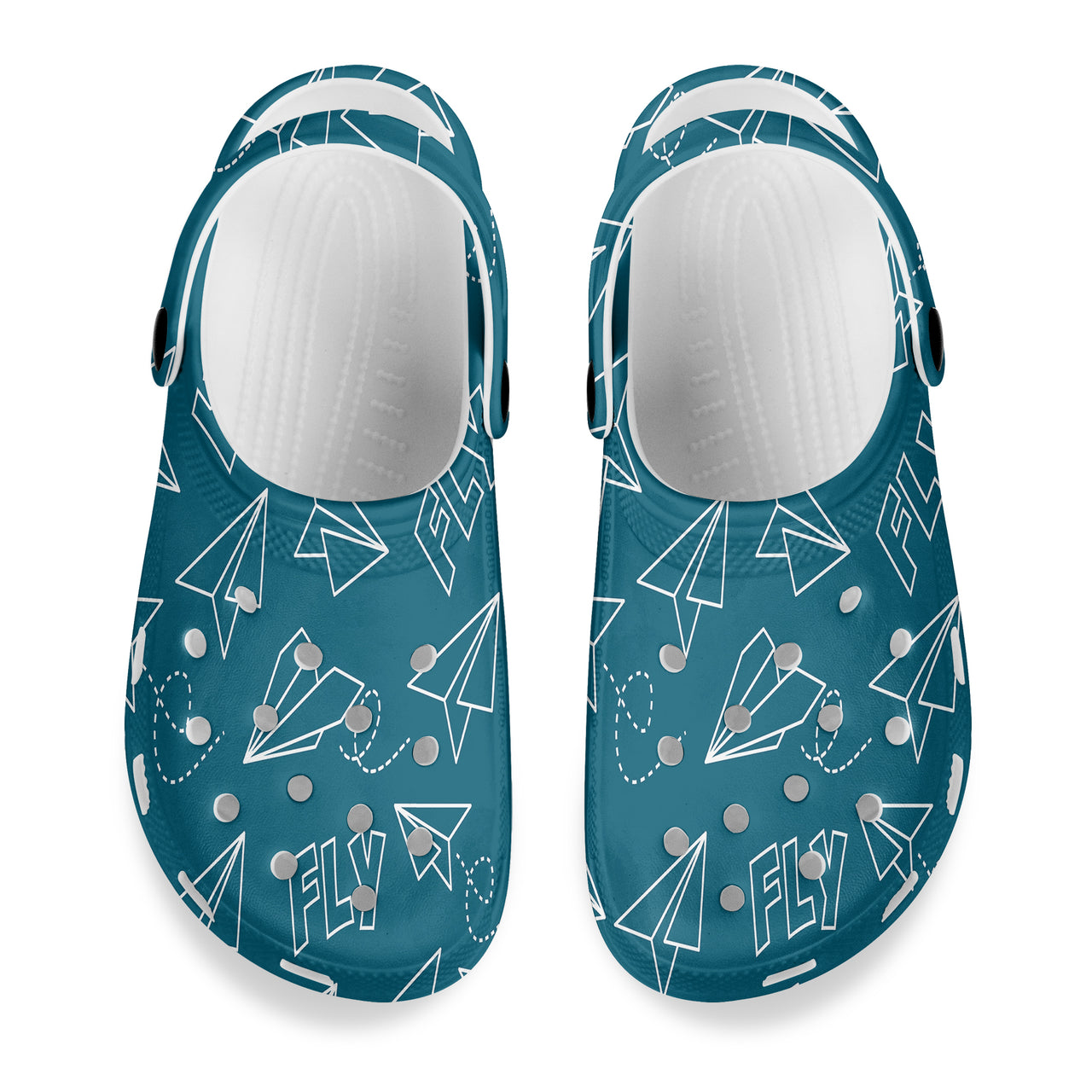 Paper Airplane & Fly Green Designed Hole Shoes & Slippers (WOMEN)