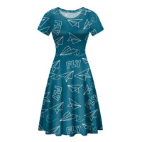 Thumbnail for Paper Airplane & Fly Green Designed Women Midi Dress
