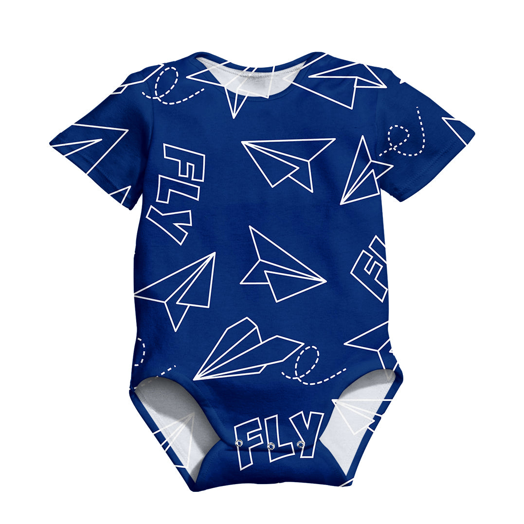 Paper Airplane & Fly (Blue) Designed 3D Baby Bodysuits