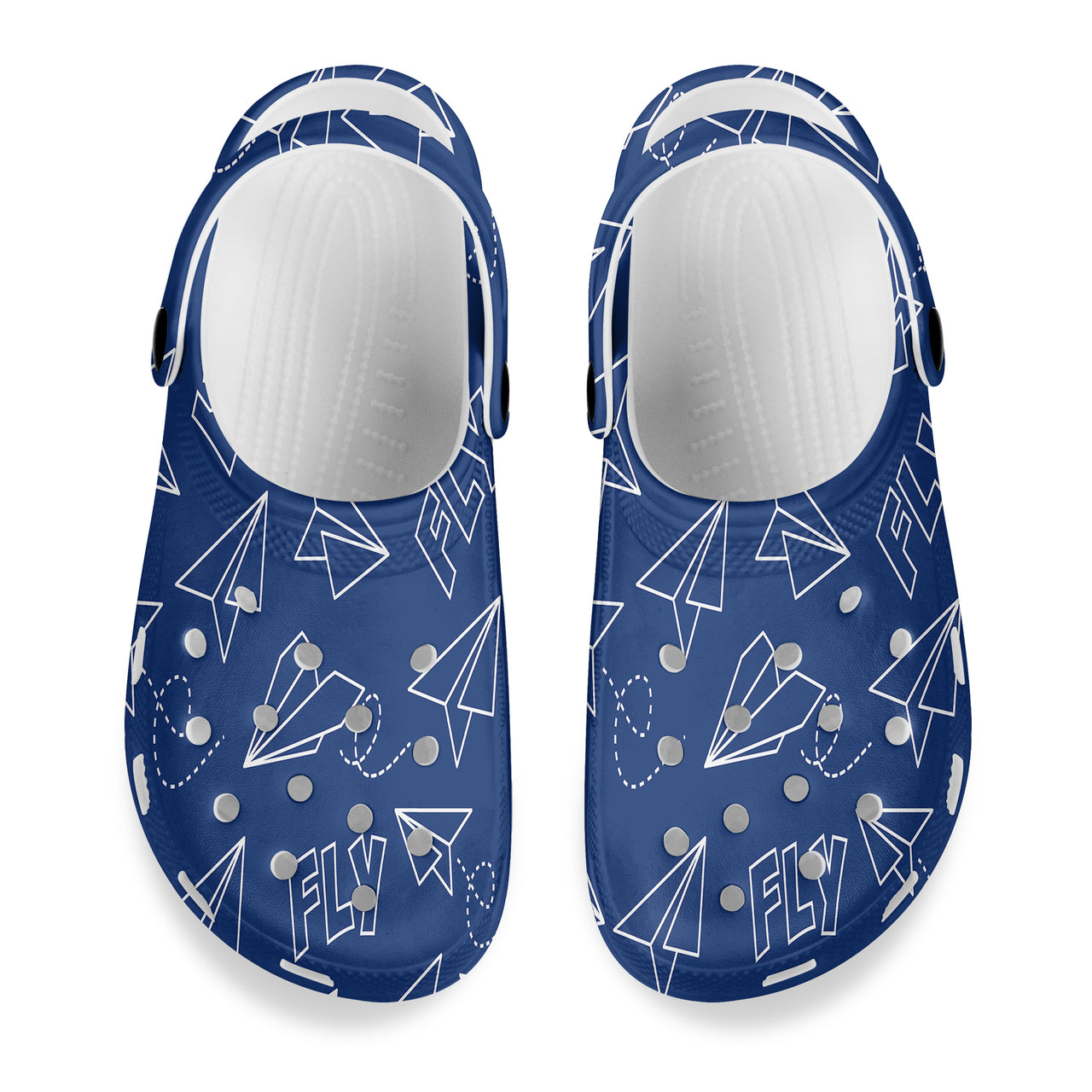 Paper Airplane & Fly (Blue) Designed Hole Shoes & Slippers (WOMEN)