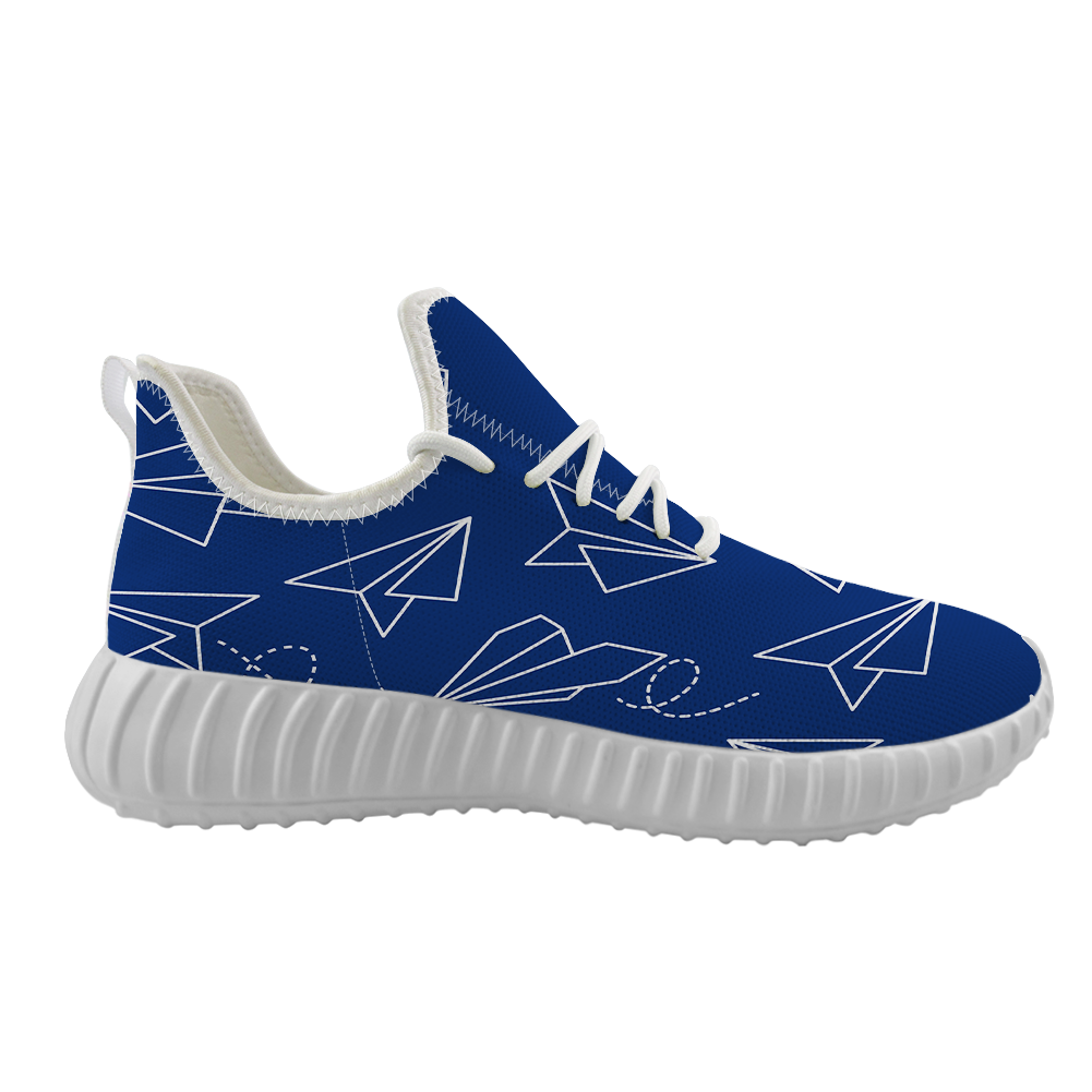 Paper Airplane & Fly (Blue) Designed Sport Sneakers & Shoes (WOMEN)