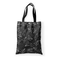 Thumbnail for Paper Airplane & Fly (Gray) Designed Tote Bags