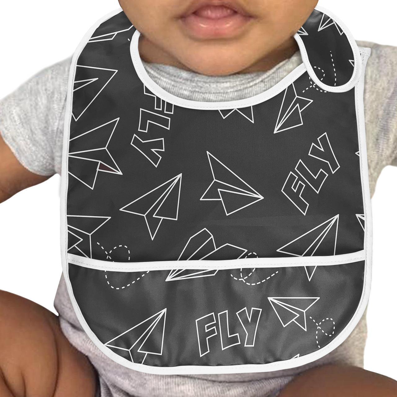 Paper Airplane & Fly (Gray) Designed Baby Bib