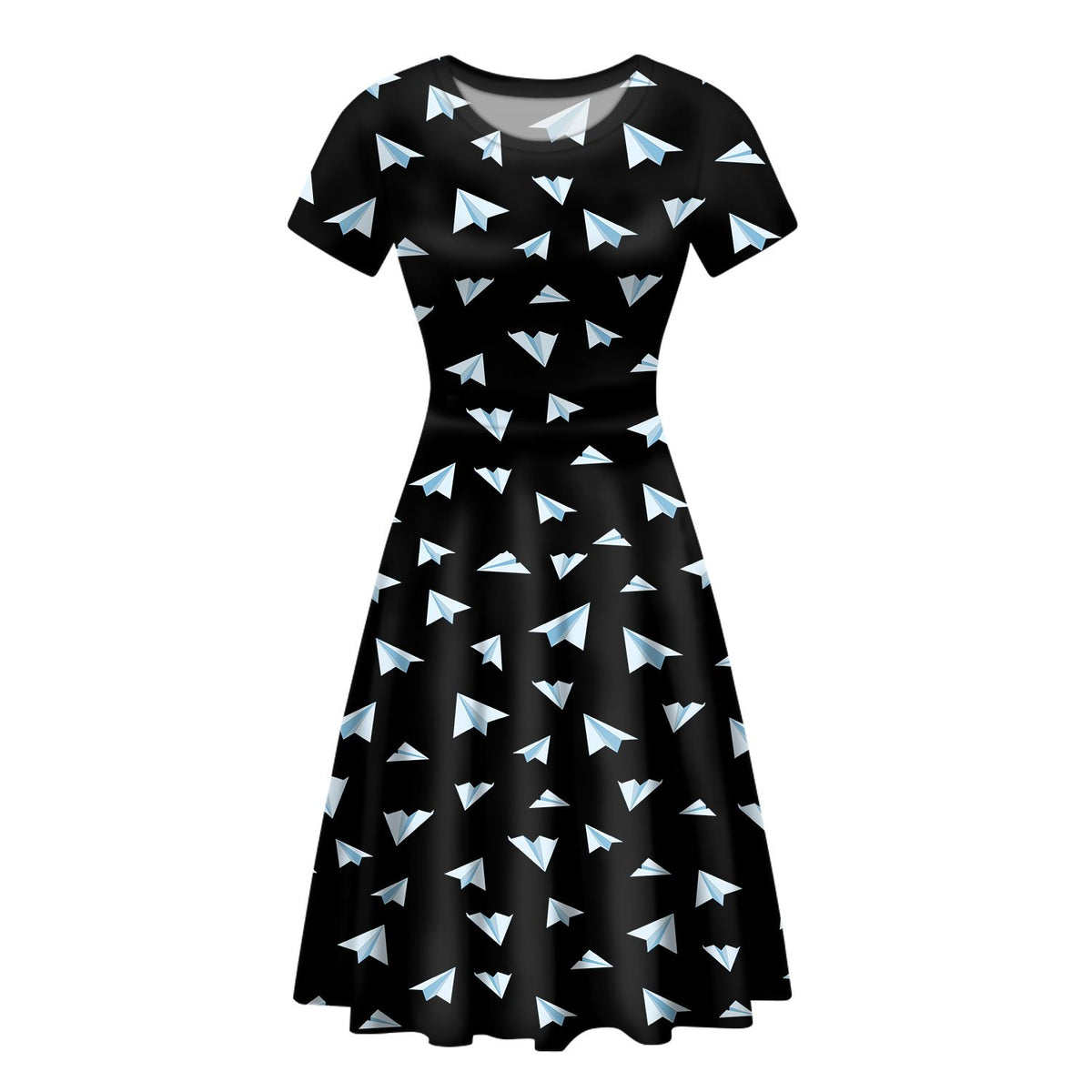 Paper Airplanes (Black) Designed Women Midi Dress Aviation Shop