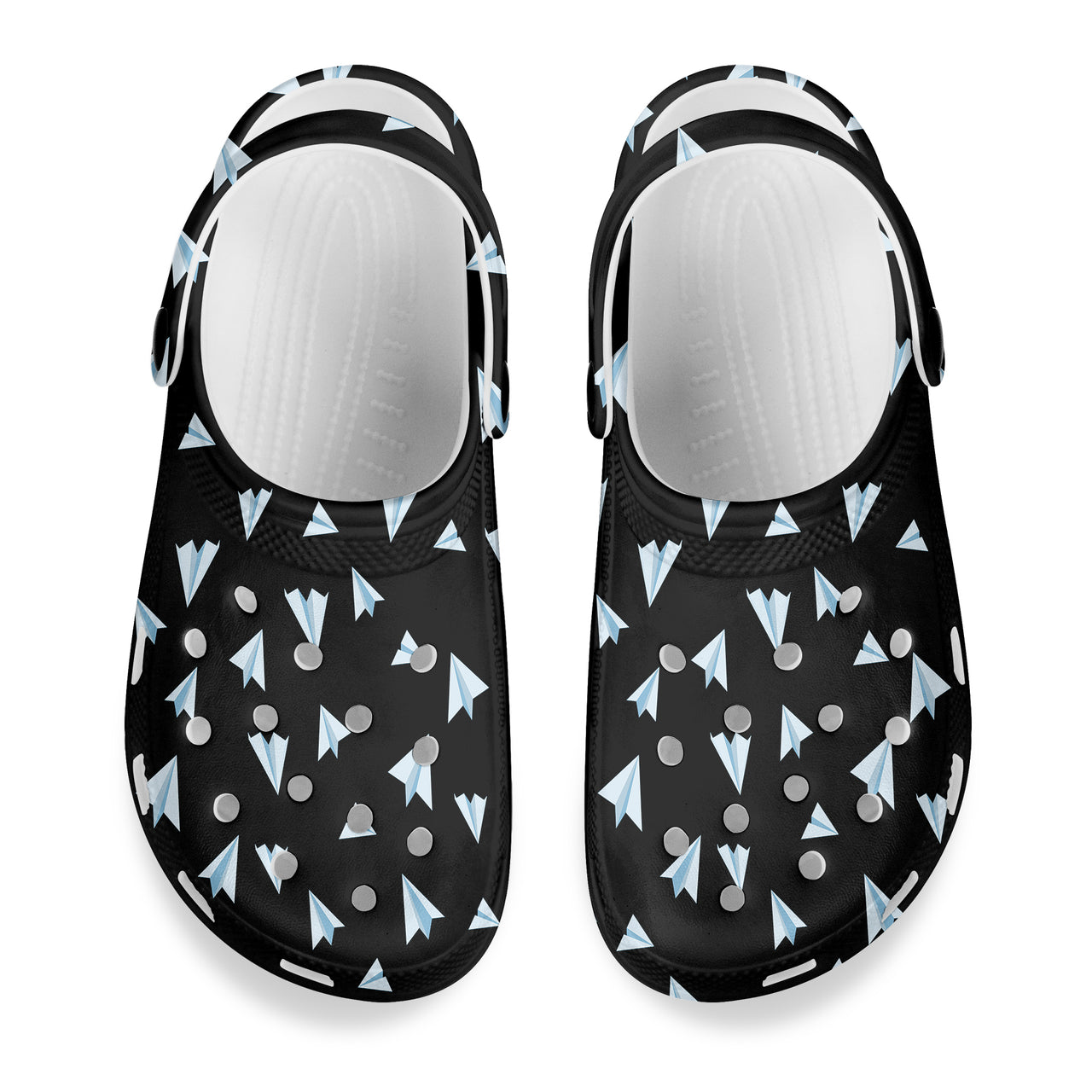 Paper Airplanes (Black) Designed Hole Shoes & Slippers (WOMEN)
