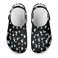 Thumbnail for Paper Airplanes (Black) Designed Hole Shoes & Slippers (WOMEN)