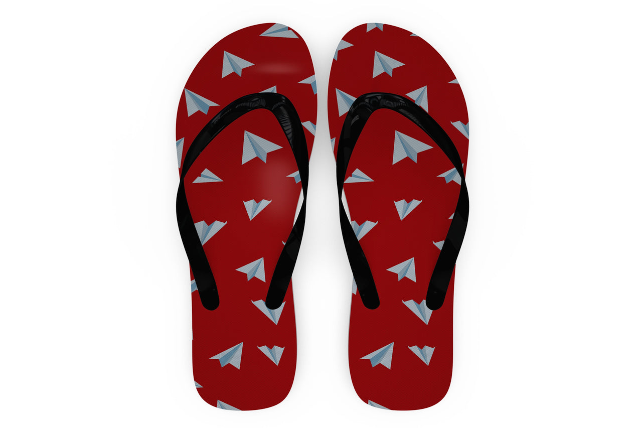 Paper Airplanes (Red) Designed Slippers (Flip Flops)