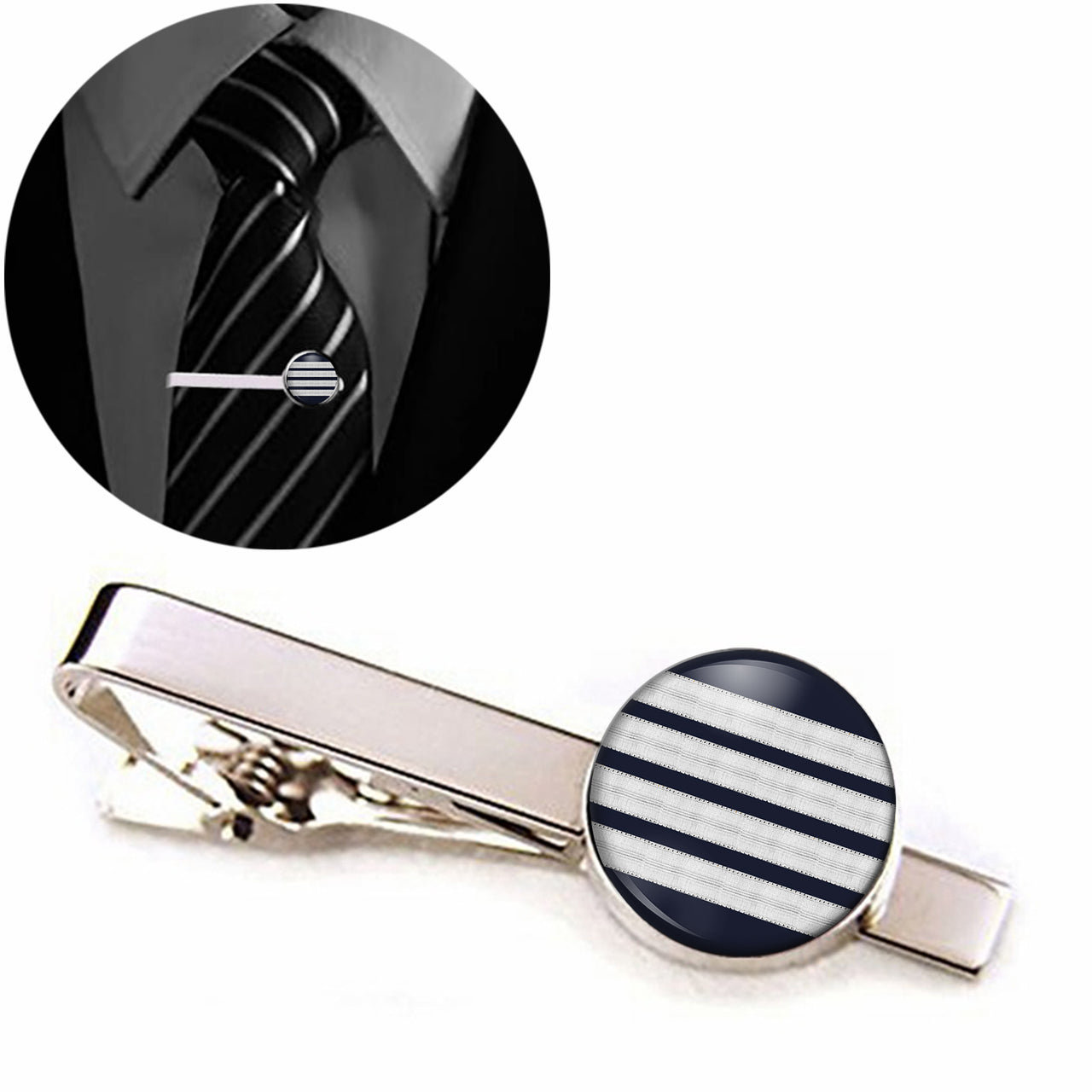 Pilot Epaulettes (Silver) 4 Lines Designed Tie Clips