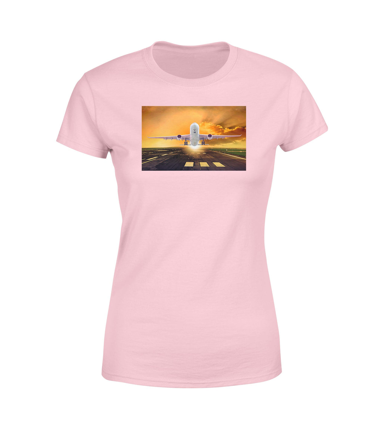 Amazing Departing Aircraft Sunset & Clouds Behind Designed Women T-Shirts