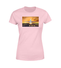 Thumbnail for Amazing Departing Aircraft Sunset & Clouds Behind Designed Women T-Shirts