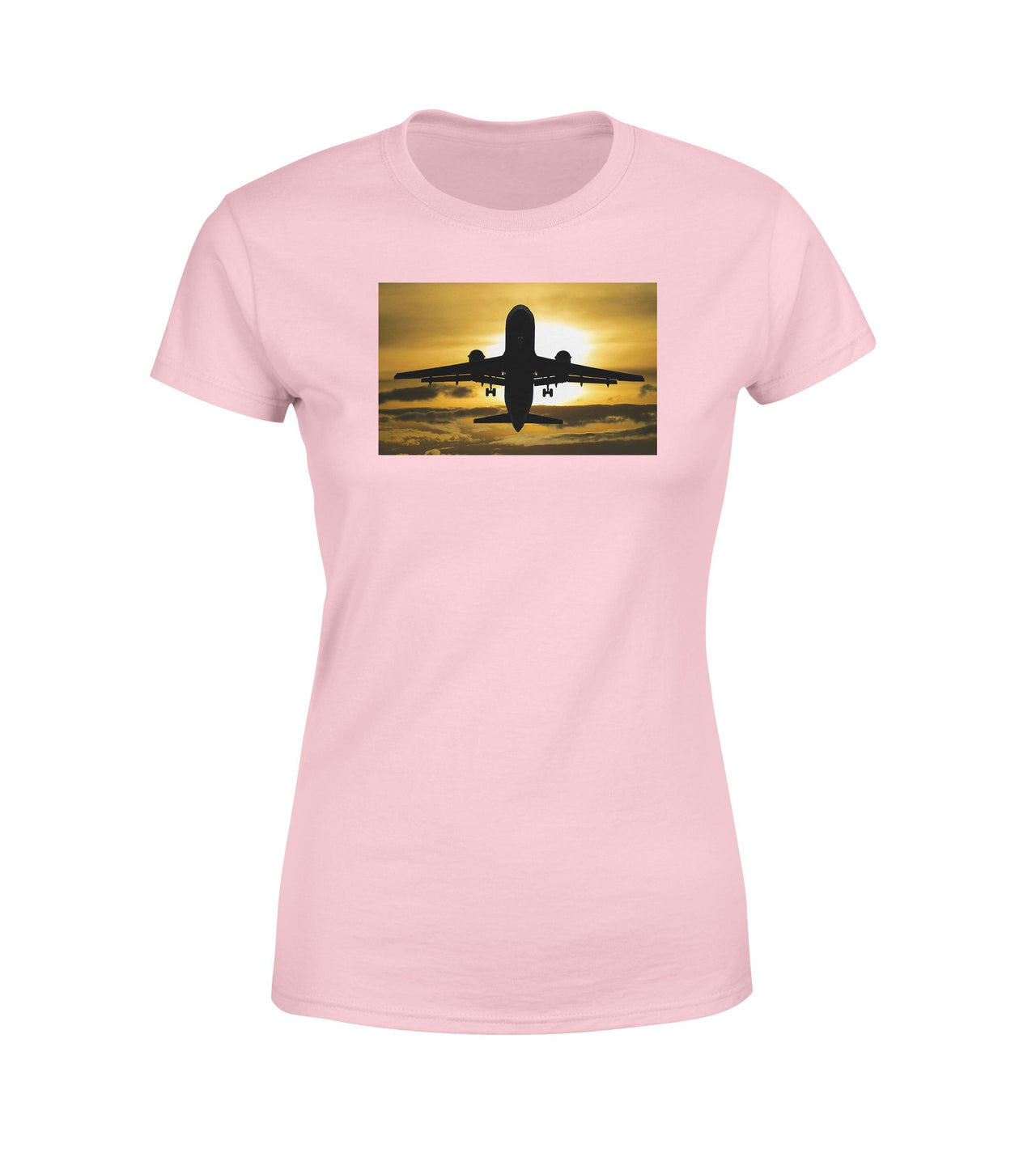 Departing Passanger Jet During Sunset Designed Women T-Shirts