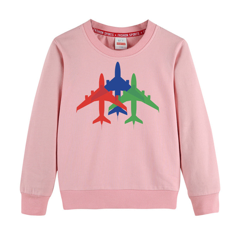 Colourful 3 Airplanes Designed "CHILDREN" Sweatshirts