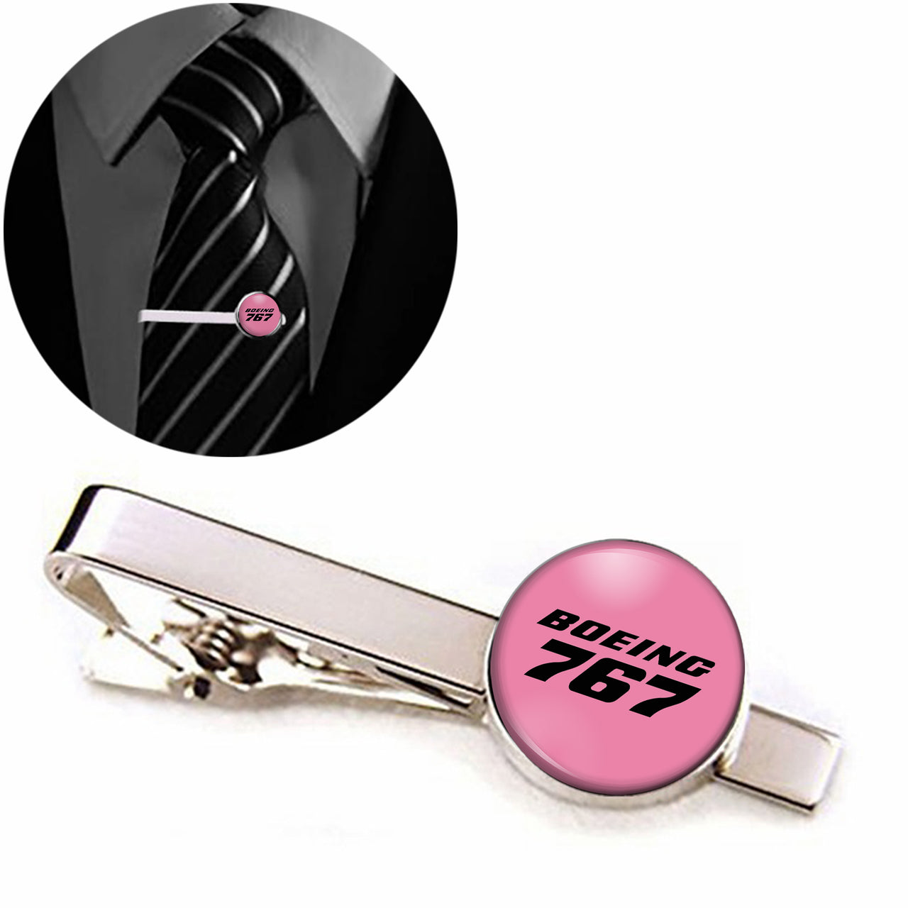 Boeing 767 & Text Designed Tie Clips