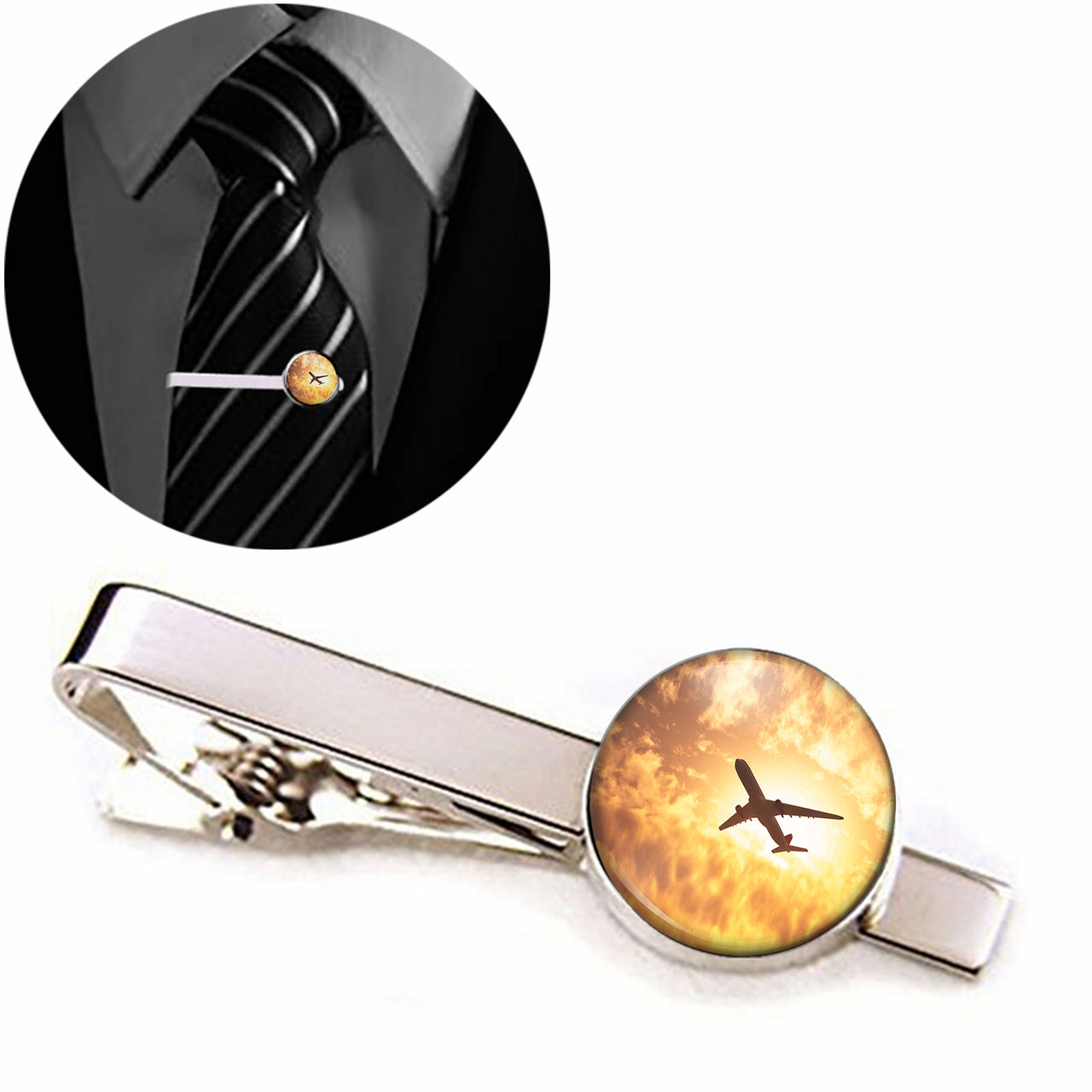 Plane Passing By Designed Tie Clips