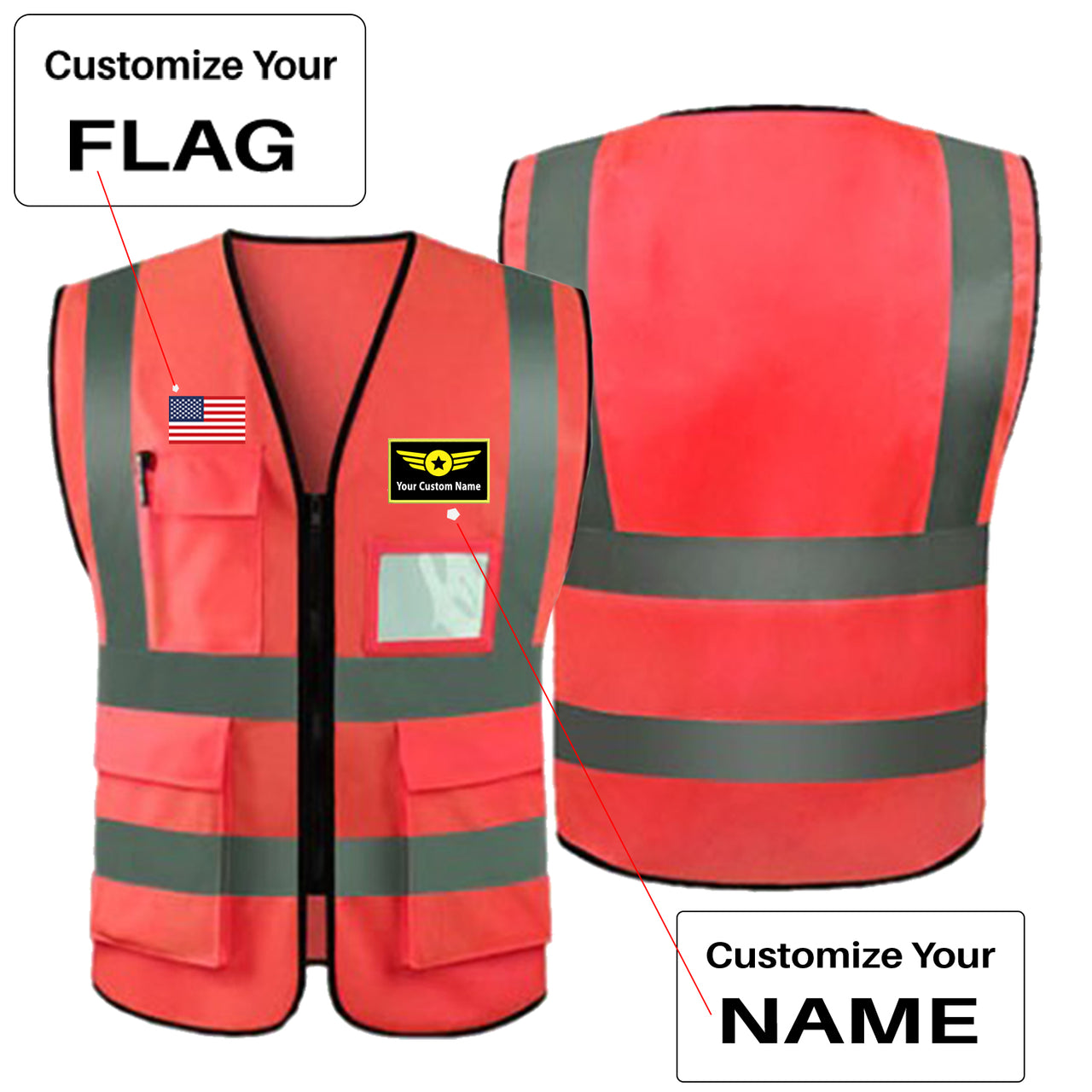Custom Flag & Name with (Special Badge) Designed Reflective Vests