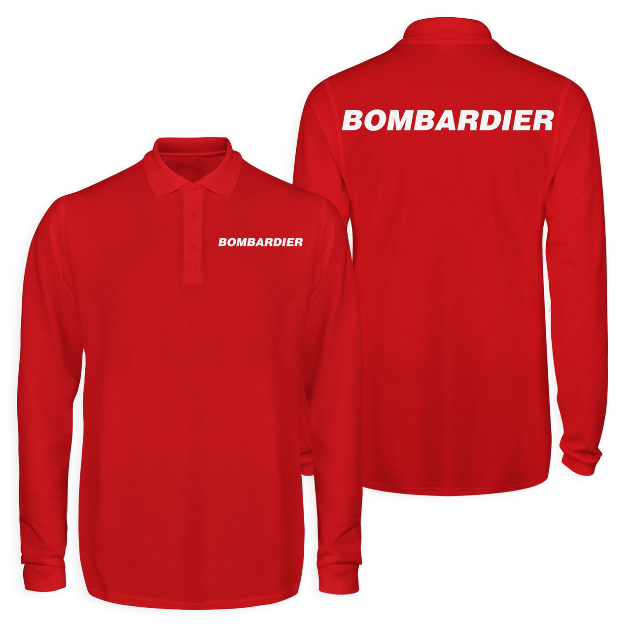 Bombardier & Text Designed Long Sleeve Polo T-Shirts (Double-Side)