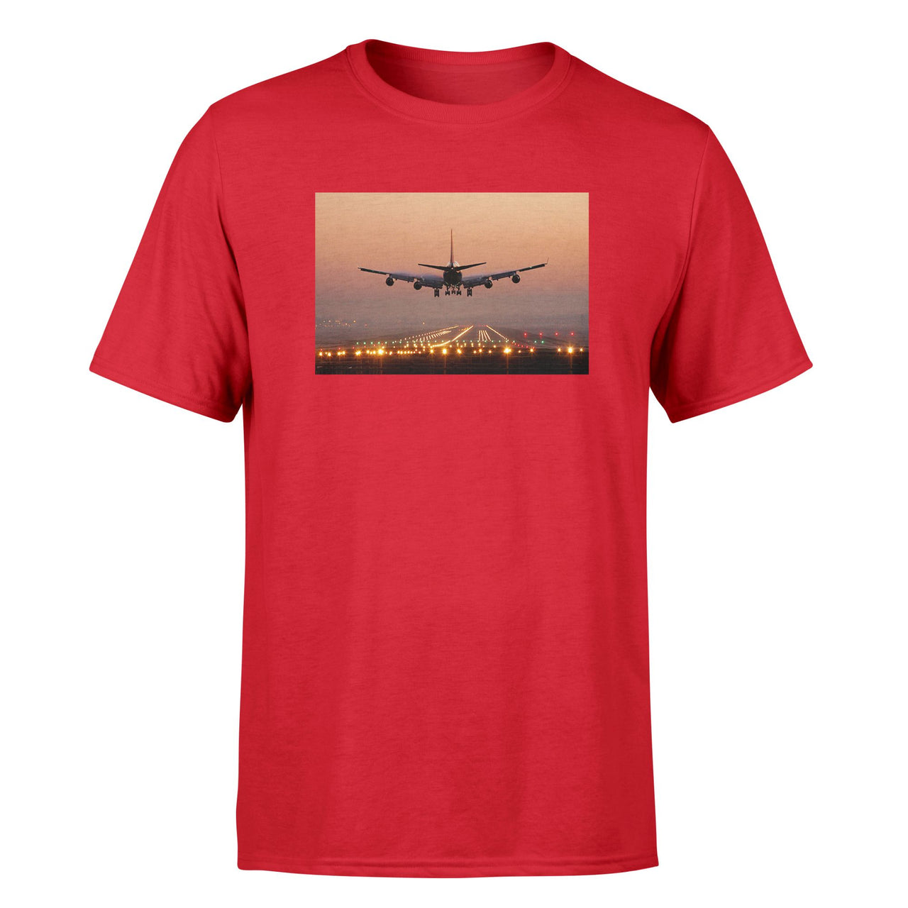 Landing Boeing 747 During Sunset Designed T-Shirts