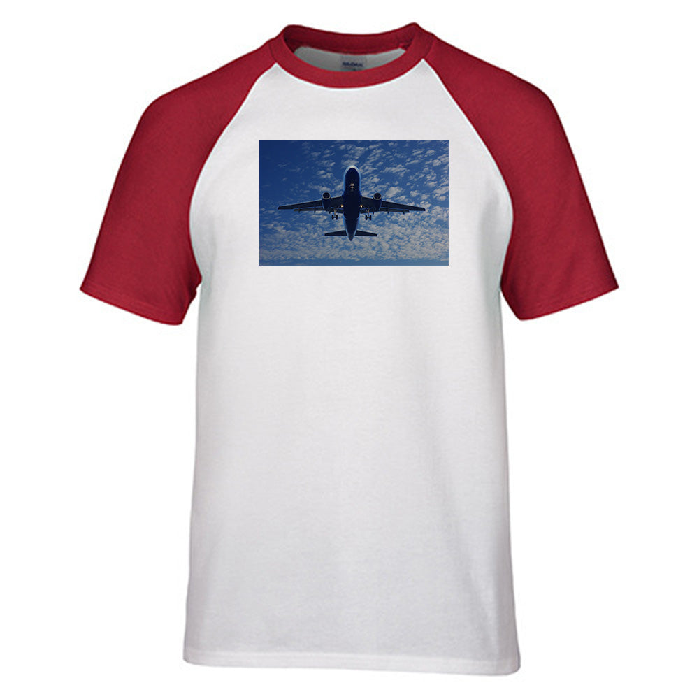 Airplane From Below Designed Raglan T-Shirts