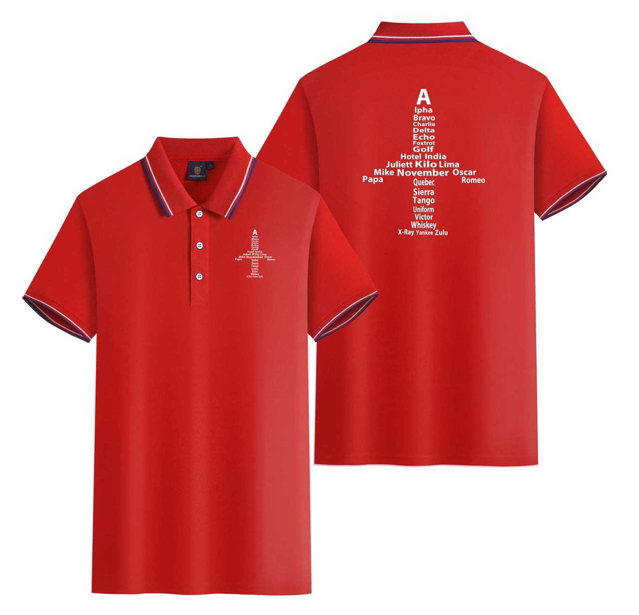 Airplane Shape Aviation Alphabet Designed Stylish Polo T-Shirts (Double-Side)