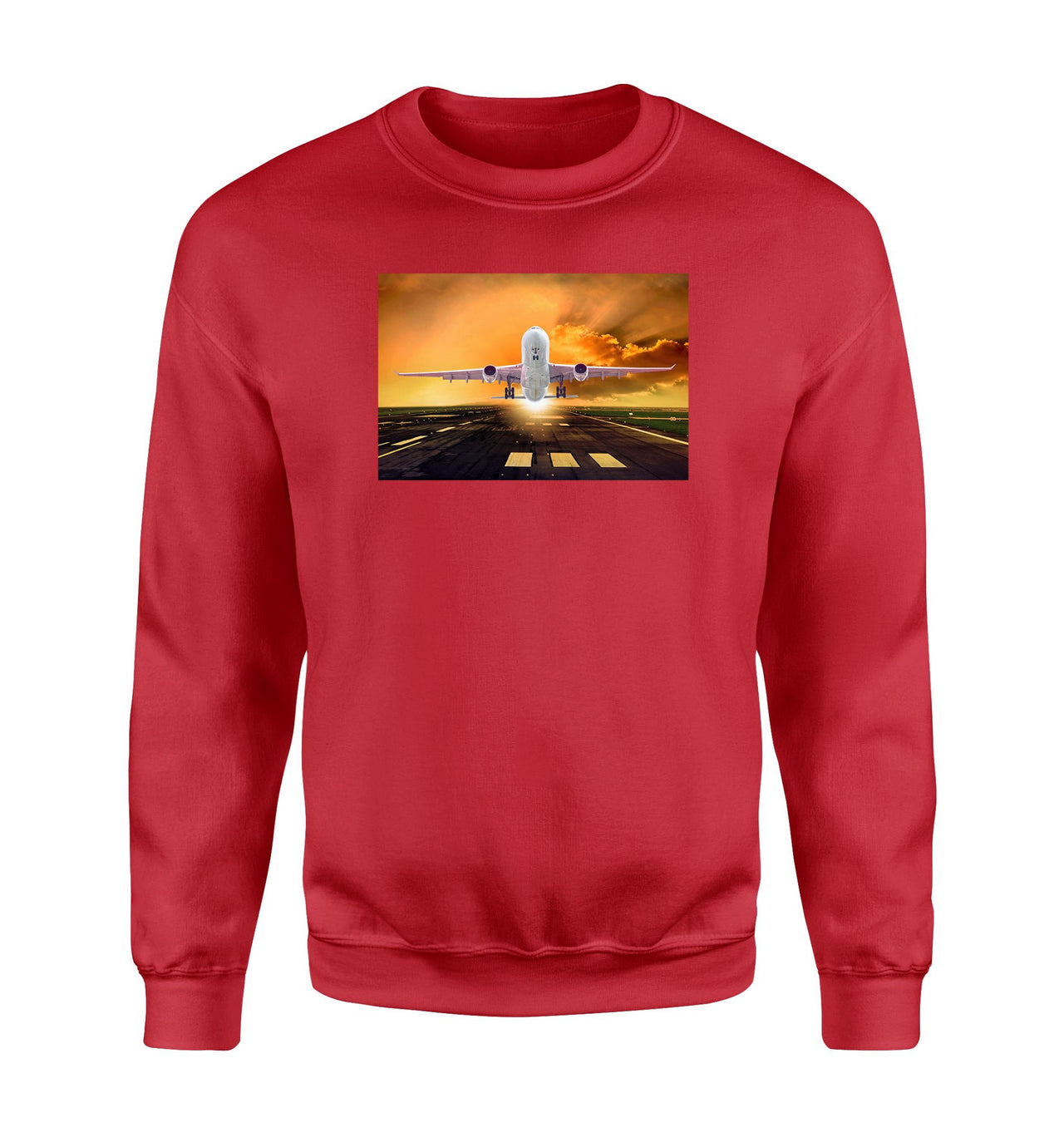 Amazing Departing Aircraft Sunset & Clouds Behind Designed Sweatshirts