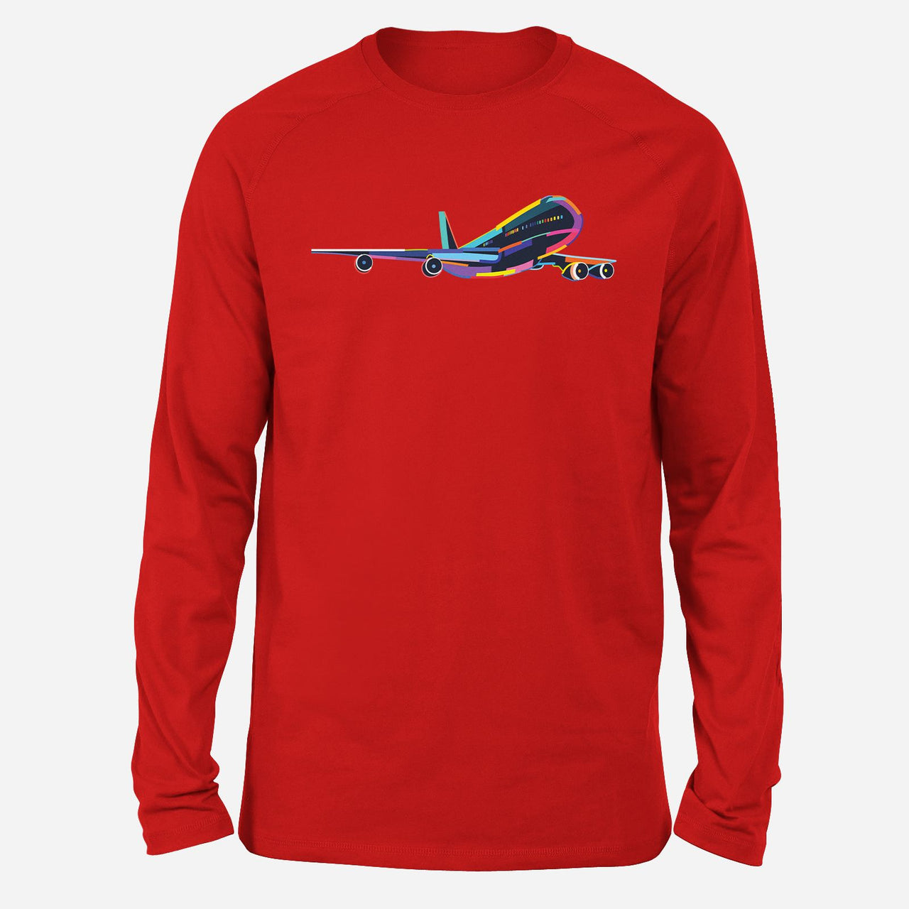 Multicolor Airplane Designed Long-Sleeve T-Shirts