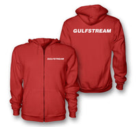 Thumbnail for Gulfstream & Text Designed Zipped Hoodies