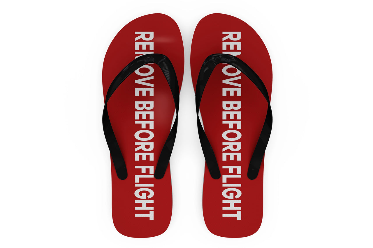 Remove Before Flight 2 (Red) Designed Slippers (Flip Flops)