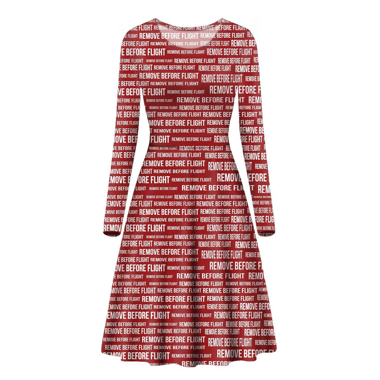 Remove Before Flight 3-Red Designed Long Sleeve Women Midi Dress