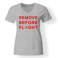 Thumbnail for Remove Before Flight Designed V-Neck T-Shirts