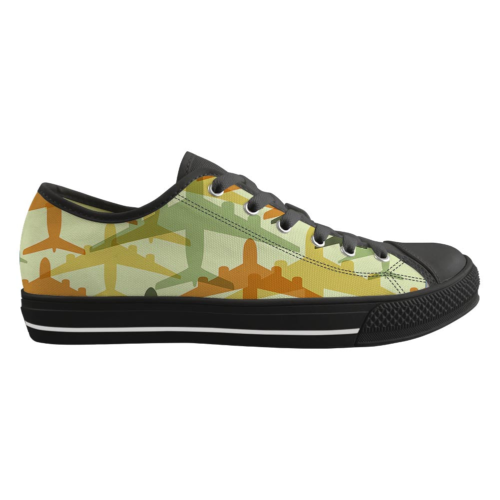 Seamless Colourful Airplanes Designed Canvas Shoes (Women)