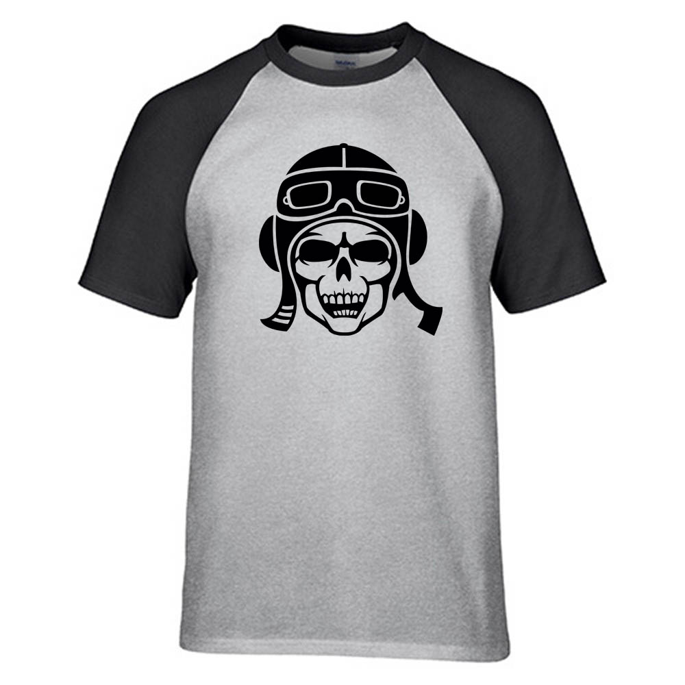 Skeleton Pilot Silhouette Designed Raglan T-Shirts